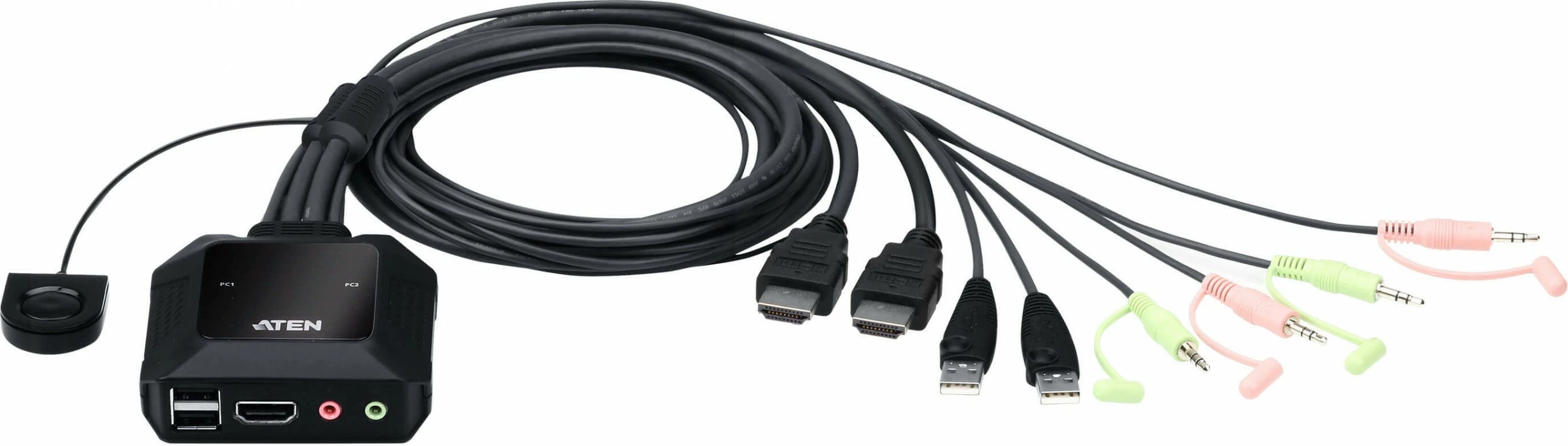 KVM preklopnik, 2 vrata, USB, HDMI 4K, ATEN CS22H, črn