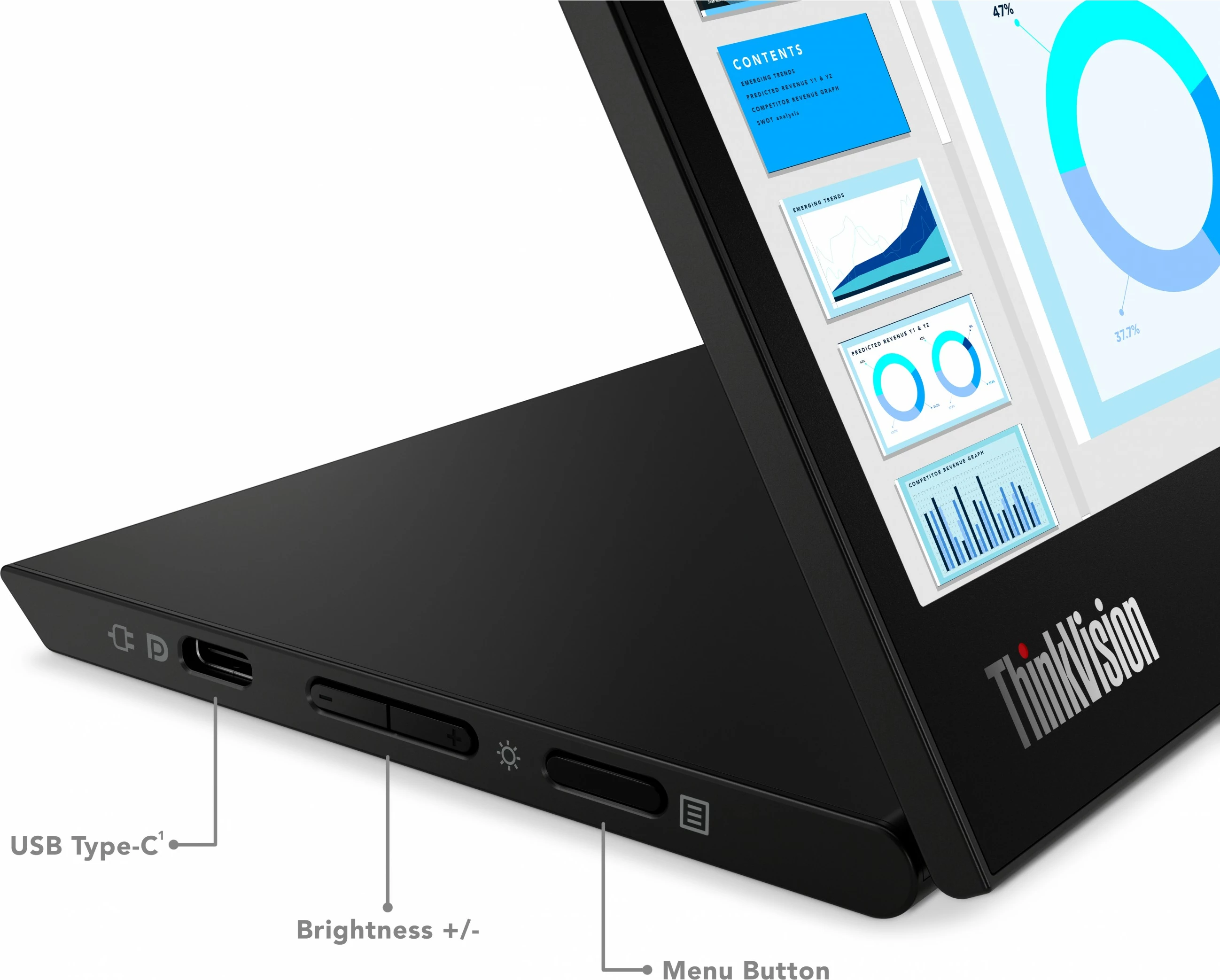 Prenosni monitor 14" 2.2K LED, Lenovo ThinkVision M14d, črn