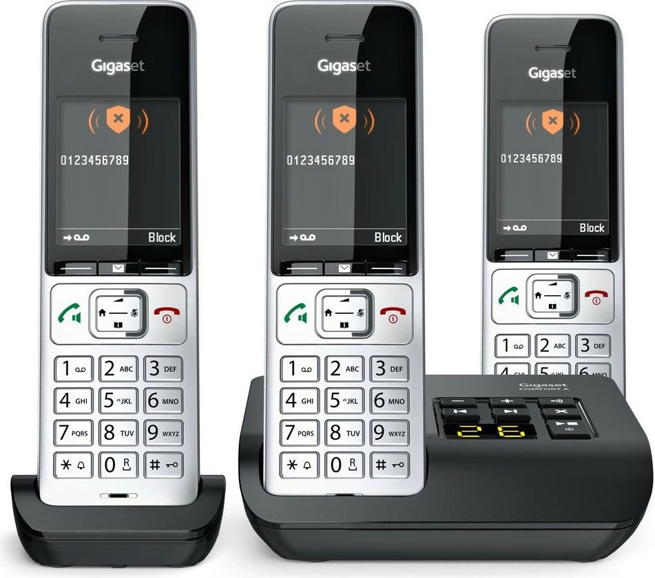 Analogni/DECT telefon Gigaset COMFORT 500A Trio, z napeljavo, zvočnik, 200 stikov, ID klica, črn/šampanec
