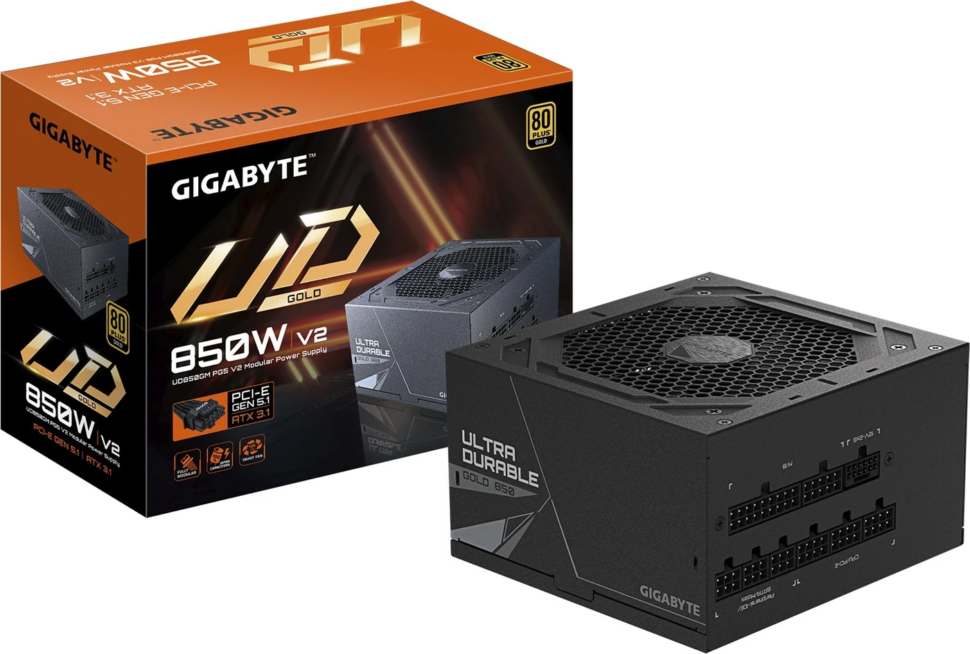 Napajalnik Gigabyte UD850GM PG5 V2, 850 W, 80 PLUS Gold, črn
