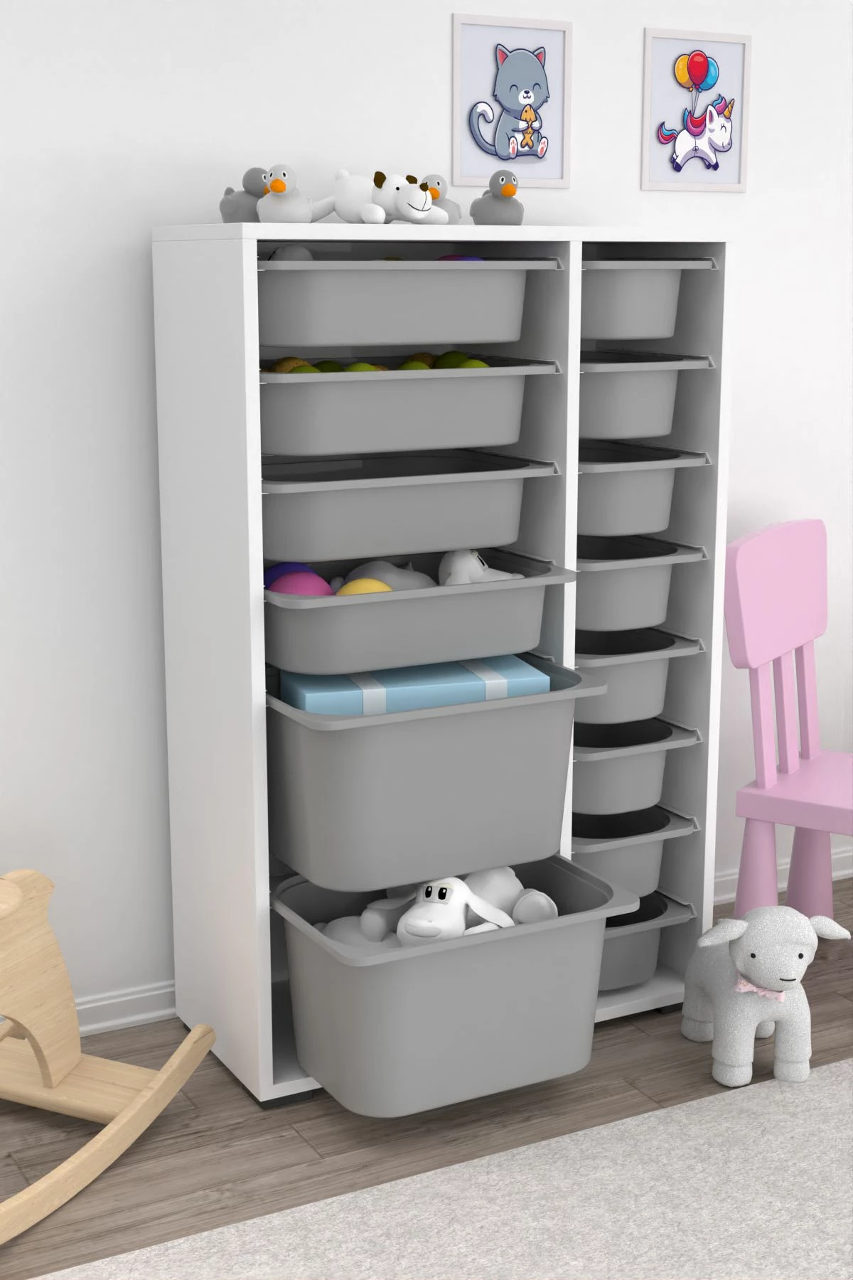 Večnamenska omara Hanah Home, Rine 2D4K8U, bela, siva v2
