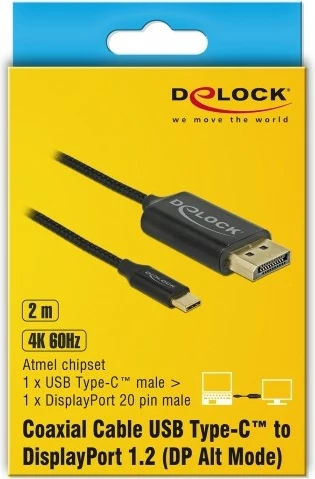 Kabel USB Type-C na DisplayPort DeLOCK 83710, 2 m, črn