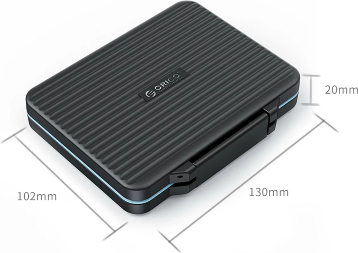 Ovitek za pomnilniške kartice Orico, 4×SD, 13×microSD, črno-modra