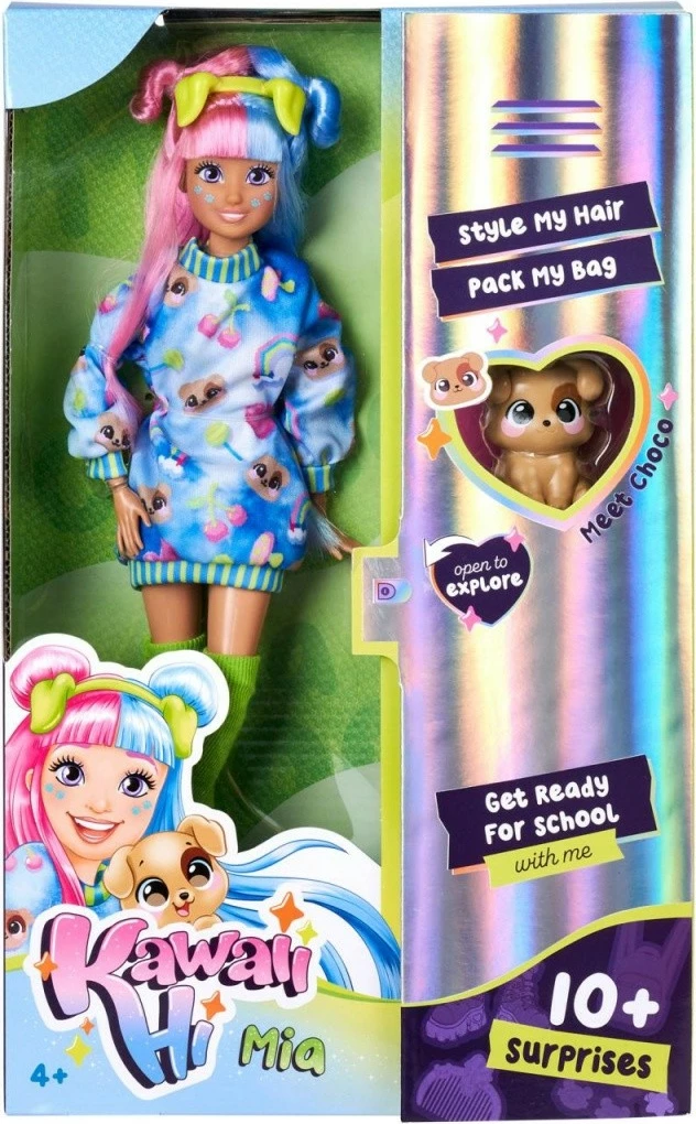 Kawaii lutka Hi Mia s kužkom Choco, 26 cm, s več kot 10 dodatki, Simba