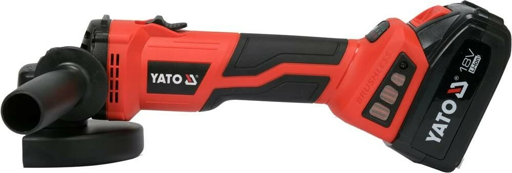 Kotni brusilnik YATO YT-828295, 18 V, 4 Ah, 2 × baterije, 1,26 kg, rdeč