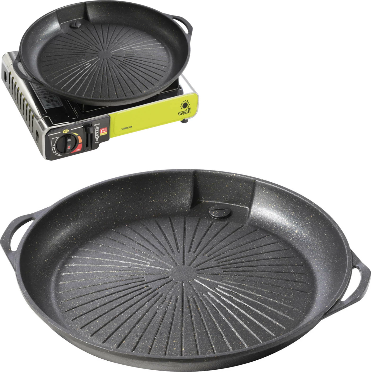 Ponev in rešetka za žar, aluminij, 385 mm, črna Meva UGP22003 za plinski kampinski štedilnik