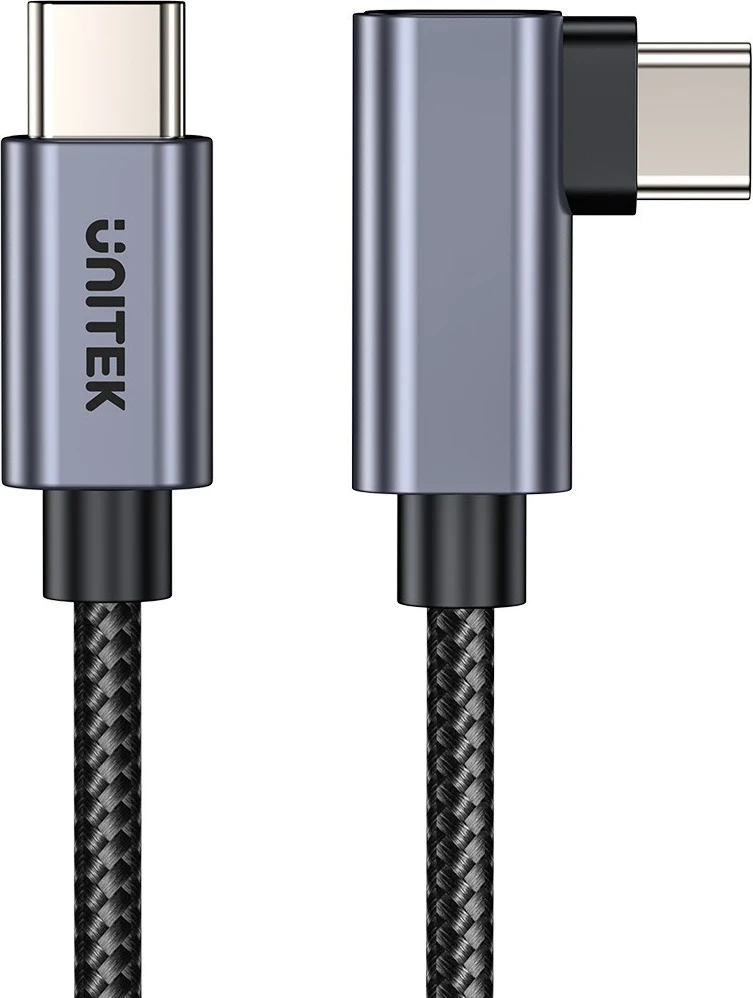 Kabel USB-C z 90° kotom PD 100W 0,5 m, črno-siv - Unitek