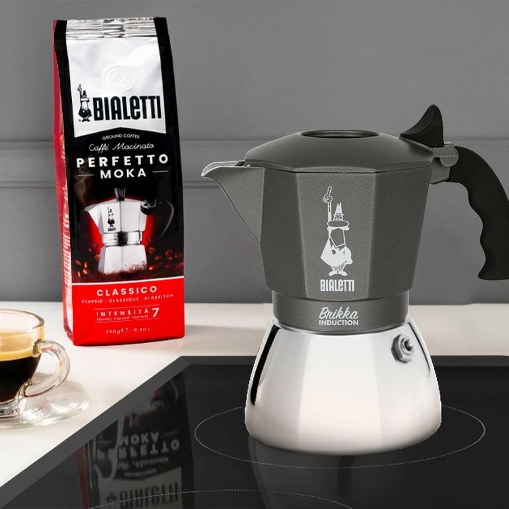 Moka pot za indukcijo Bialetti Brikka 4TZ, inox, črn