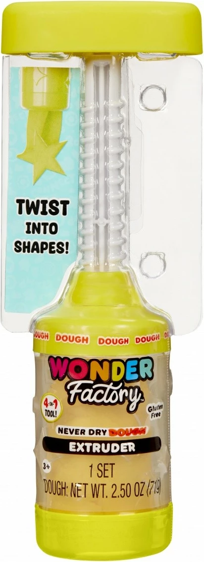 Set modelirne mase z ekstruderjem, 72 g, rumena, Wonder Factory Never Dry Dough, MGA