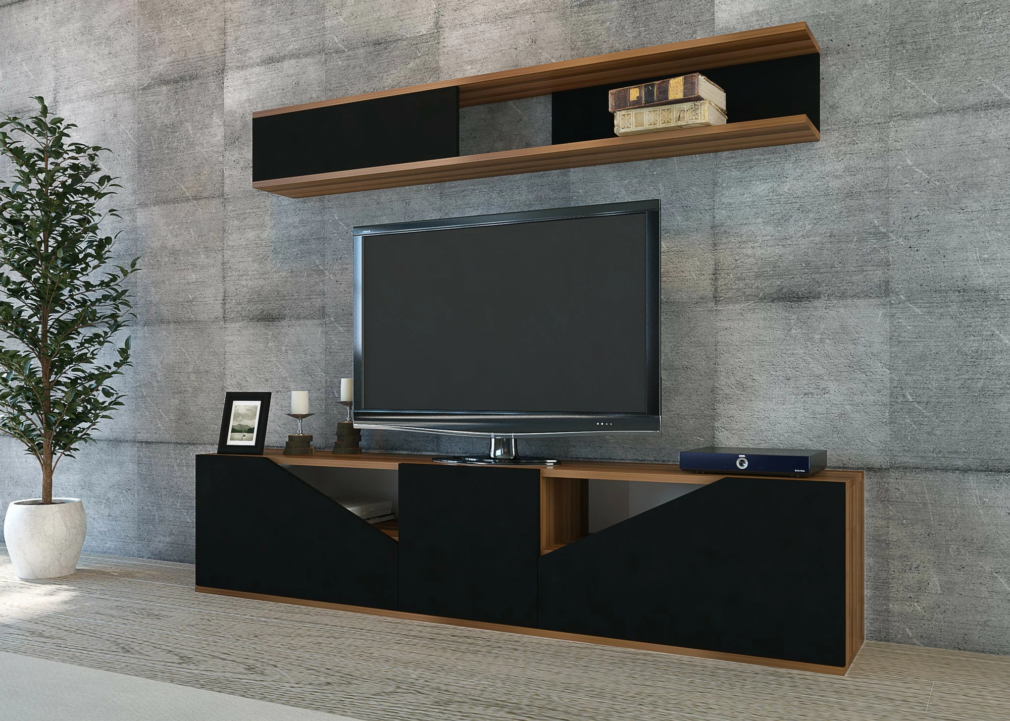 Komoda za TV, Hanah Home, oreh/črna