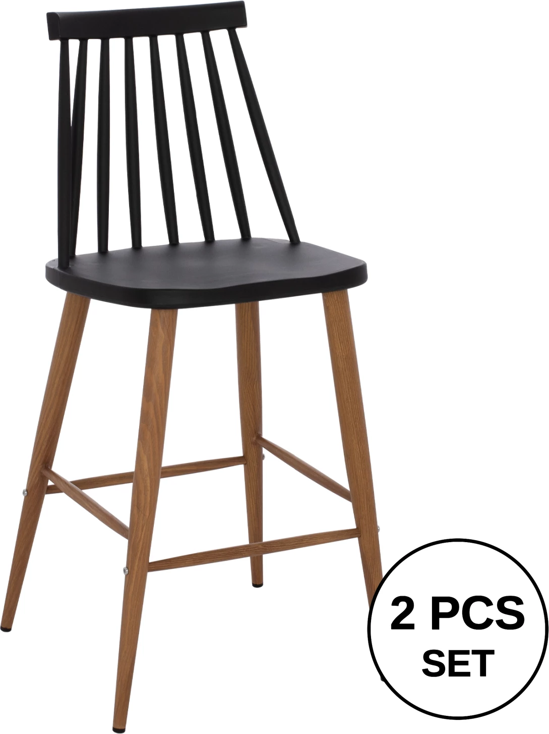 Barski stol FH9300.02 črna naravna 43x45x97Η, set 2 kosov