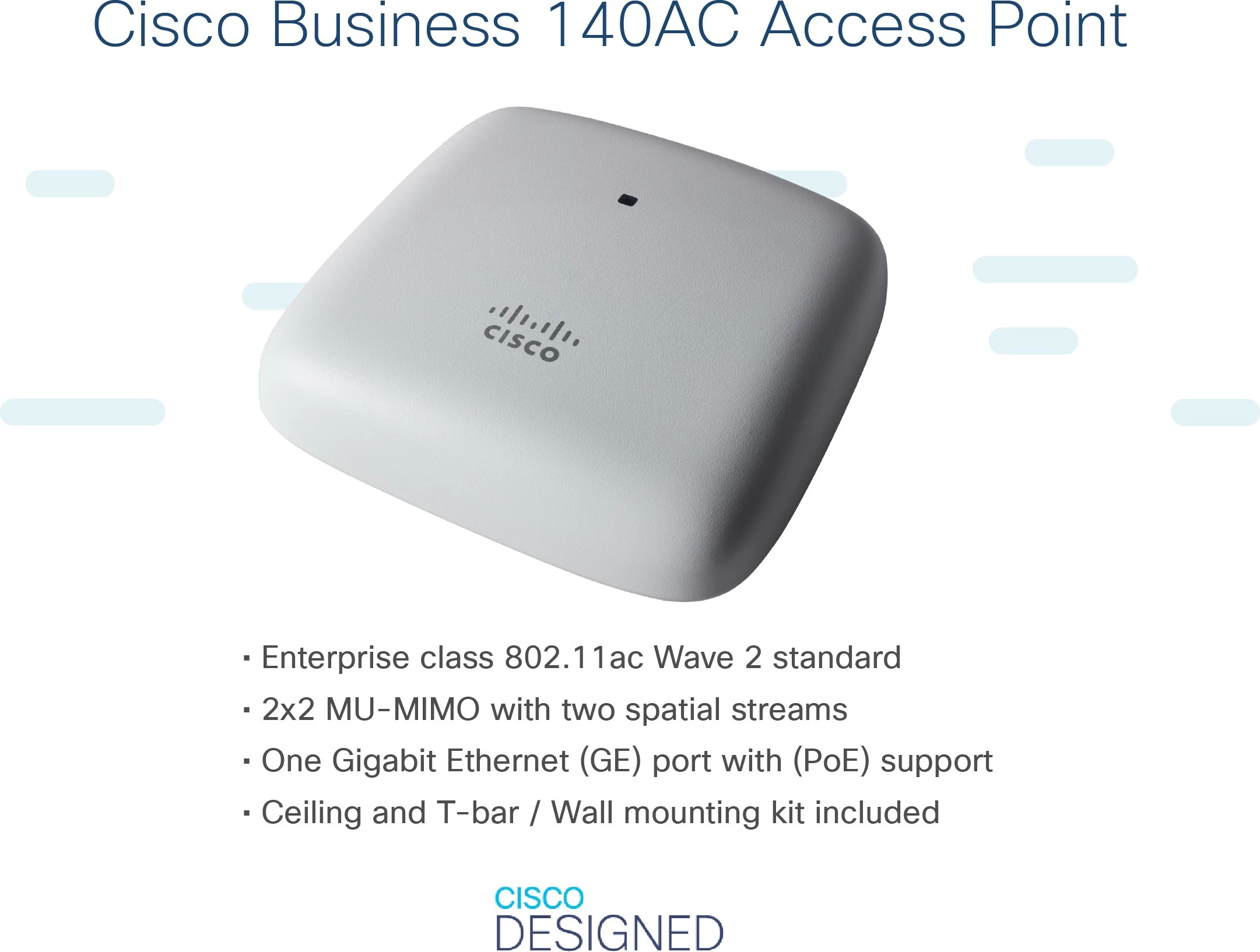 Brezžična dostopna točka 802.11AC 2x2 Wave 2, Cisco CBW140AC, bela