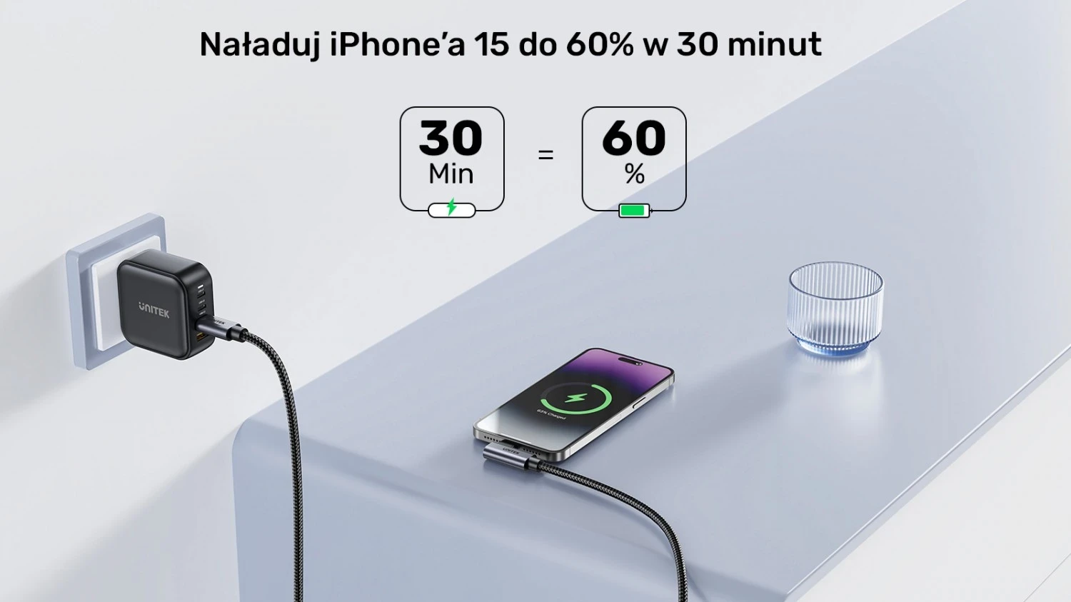 Kabel USB-C z 90° kotom PD 100W 0,5 m, črno-siv - Unitek