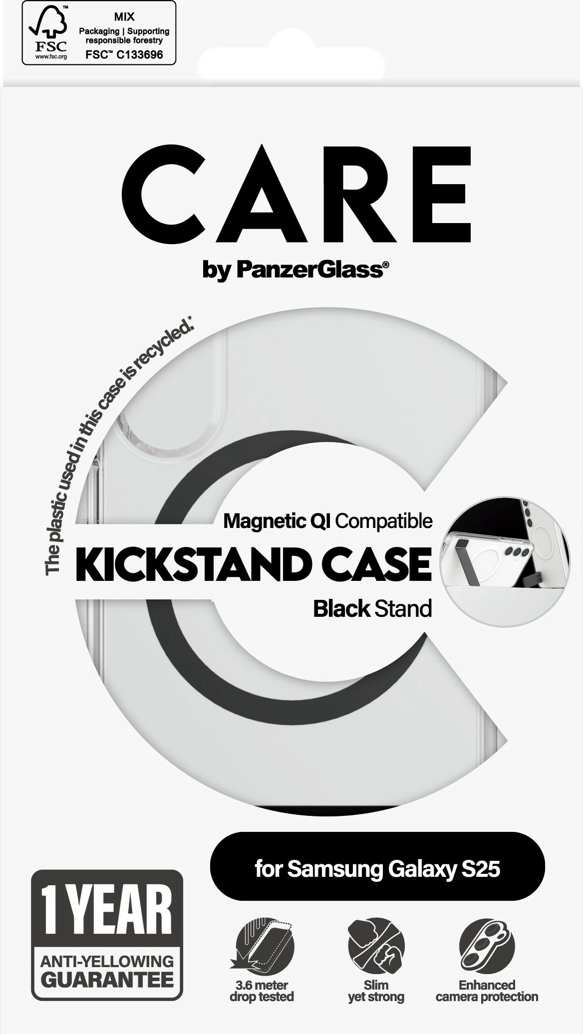 Transparenten ovitek PanzerGlass CARE s stojalom, za Samsung Galaxy S25