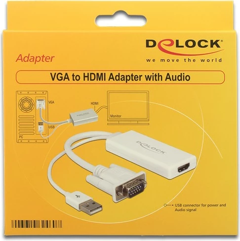 Adapter VGA v HDMI DeLOCK 62460, 0,25 m, 1920x1080, bel