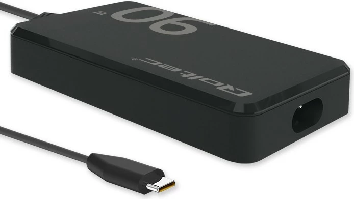 Stenski hitri polnilec 90W GaN, USB-C 3.1, s kablom, črn, Qoltec 52422
