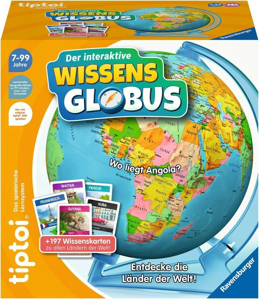 Interaktivni izobraževalni glob tiptoi, 200 kartic, za starost 7+, večbarven, Ravensburger