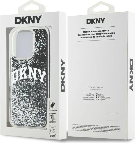 Ovitek za telefon z tekočimi bleščicami Arch Logo DKNY za iPhone 16 Pro Max 6,9", črn