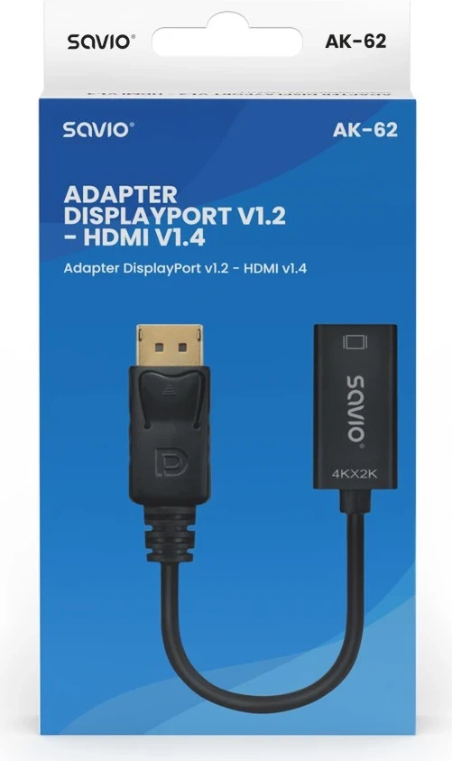 Adapter DisplayPort (moški) v1.2 - HDMI A (ženski) v1.4, 4K, Savio AK-62