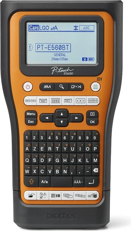 Prenosni tiskalnik etiket Brother P-Touch E560BTVP, Bluetooth, vgrajena baterija, oranžen