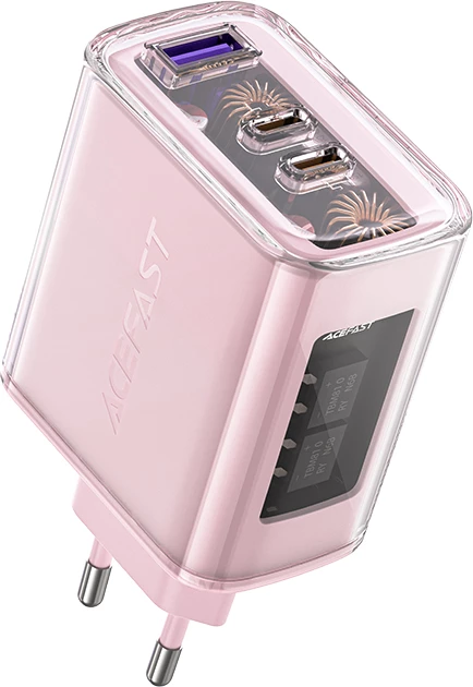 Stenski polnilec GaN, 65 W, 3 vrata (2x USB-C, 1x USB-A) Acefast A45, siv