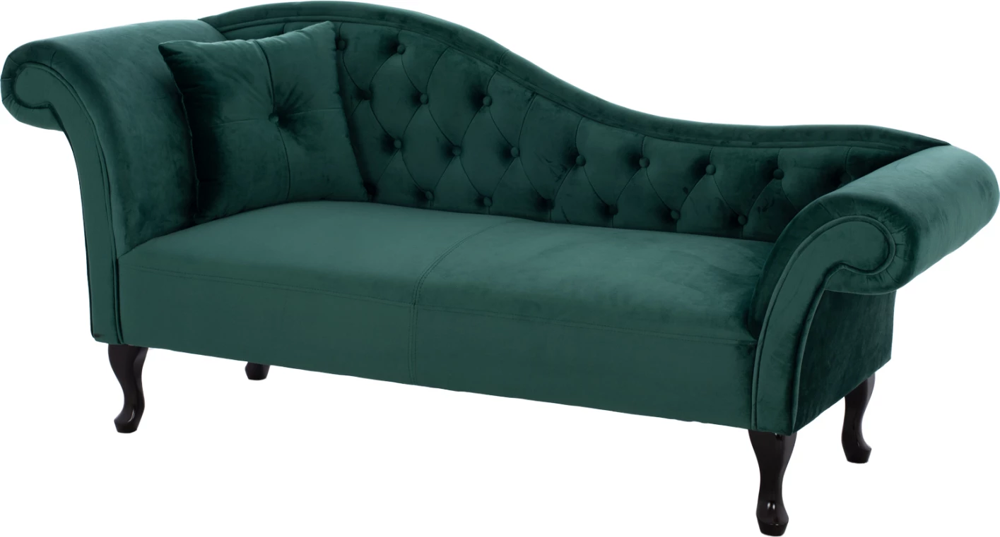 Chesterfield ležalnik Niovi iz zelenega žameta z levim naslonom 190x61x84