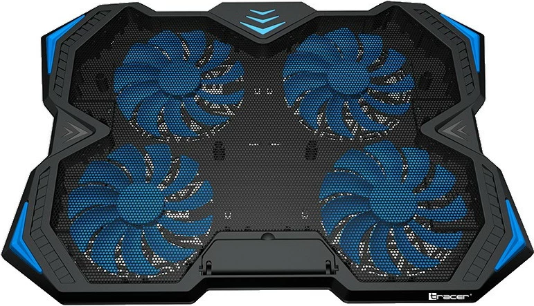 Hlajenje za prenosnik do 17", Tracer Gamezone Turbo, 4 ventilatorji, modra LED, črn