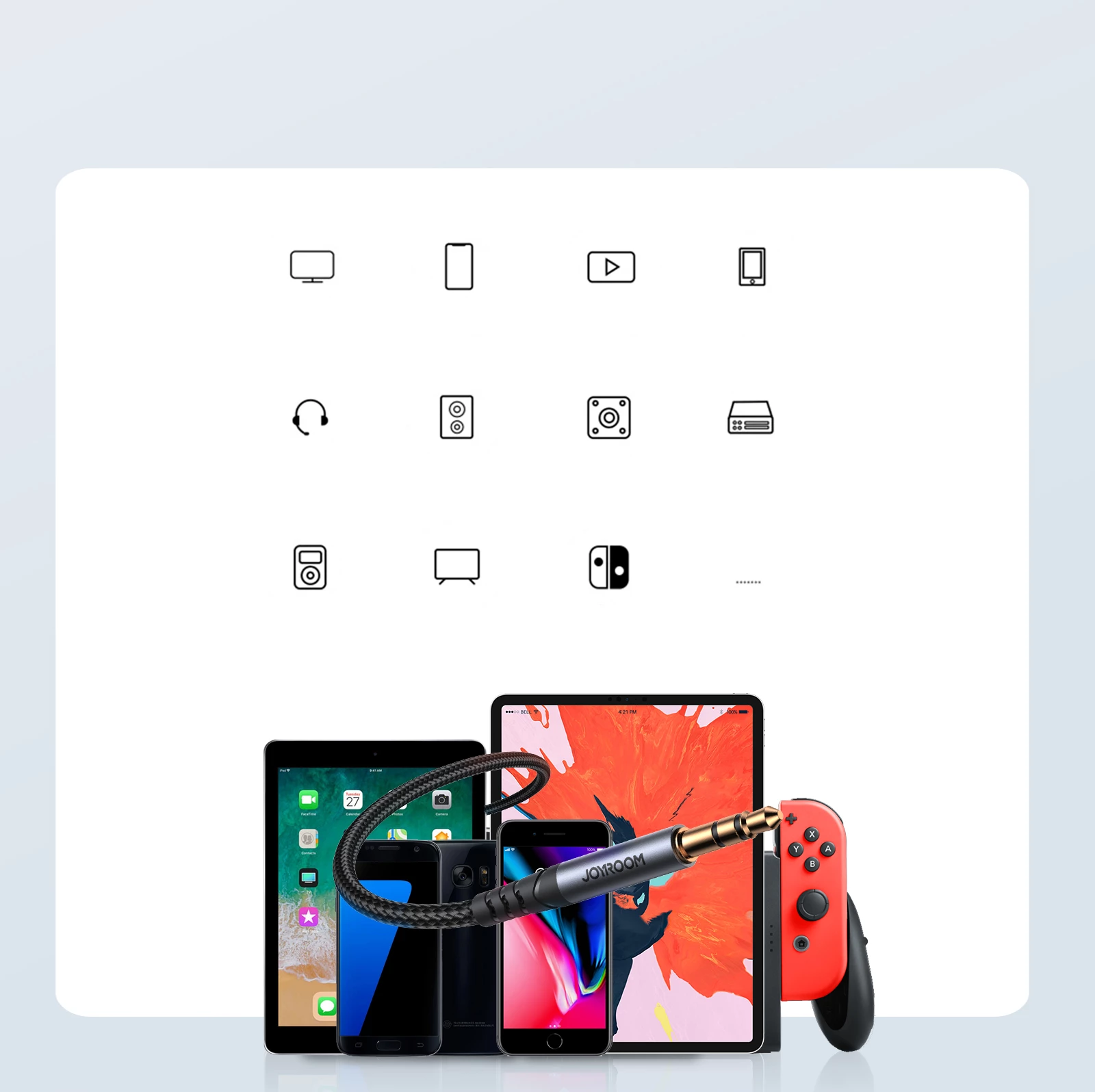 Avdio kabel AUX 3,5 mm moški–moški, Joyroom SY-A08, 1,2 m, črn