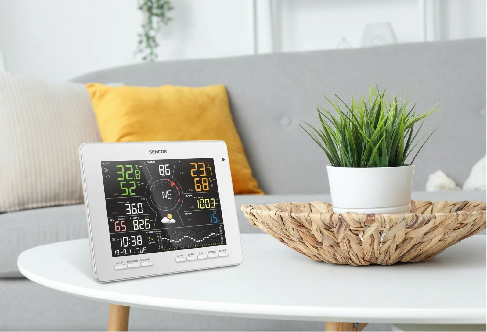 Pametni vremenski stolp Sencor SWS 16600 WiFi SH, 7-v-1 brezžični senzor in TH, bel