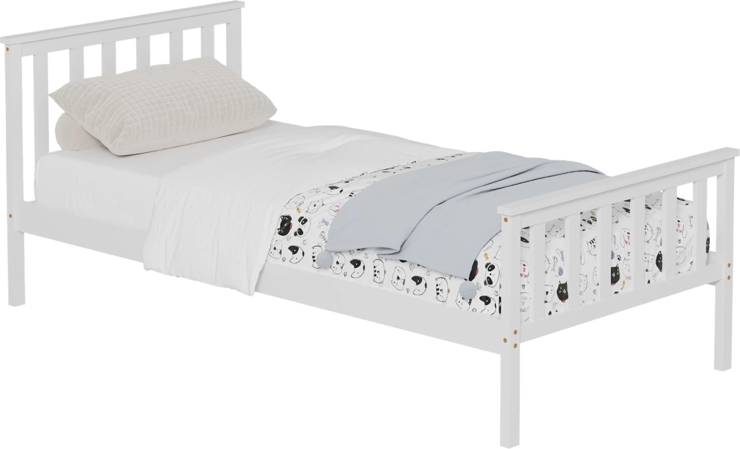 Postelja GIMLY FH675.03 iz masivnega borovega lesa v beli barvi za vzmetnico 190x90 cm