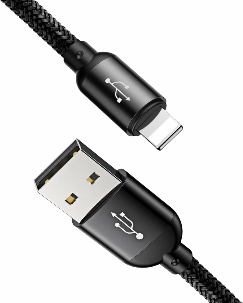 Kabel 3-v-1 v treh osnovnih barvah, Baseus Three Primary Colors CAMLT-BSY01, 1,2 m, USB-A na micro USB/Lightning/USB-C, črn/rdeč/moder