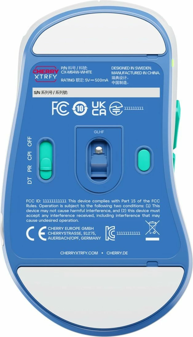 Gaming miš XTRFY M64 Wireless CHERRY, 26000 DPI, modro-tirkizna-bela