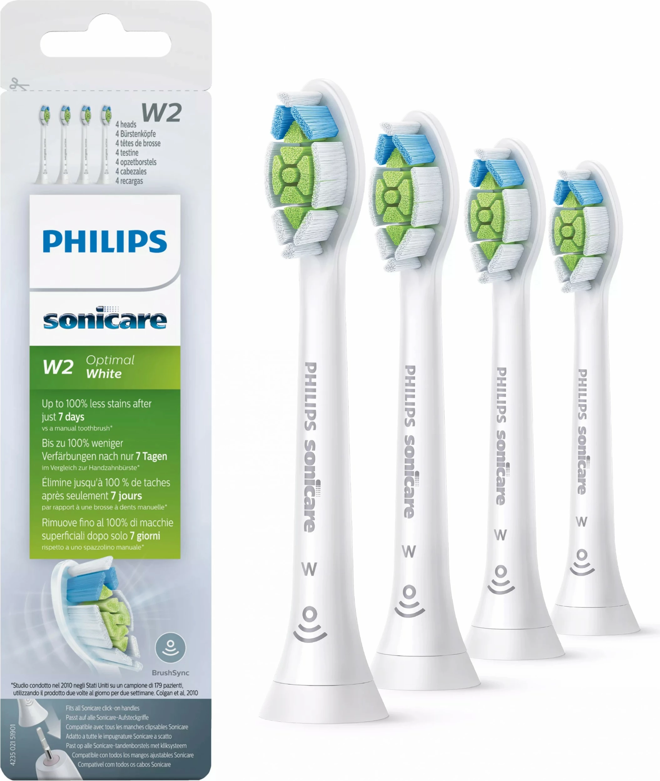 Glava zobne ščetke Philips W Optimal White HX6064/10, 4 kosi, bela, srednje