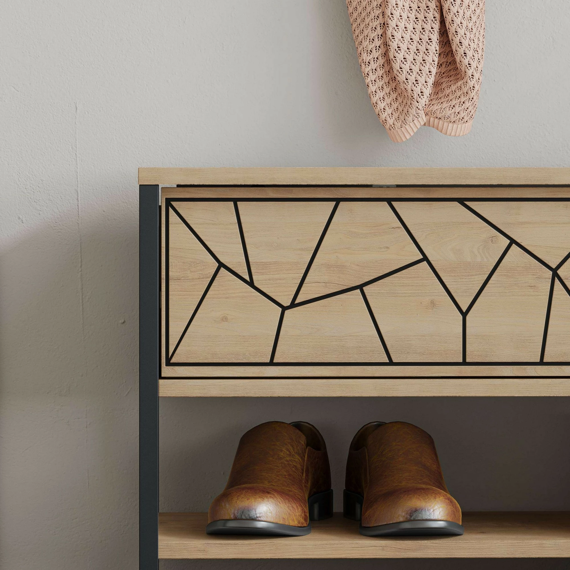 Omara za čevlje Skye Decor, klop za čevlje Inola, safir, hrast