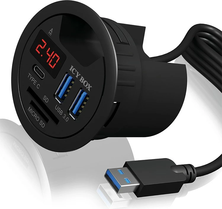 USB razširitveni hub z bralnikom kartic ICY BOX IB-HUB1404, 2x USB 3.0, Type-C, črn