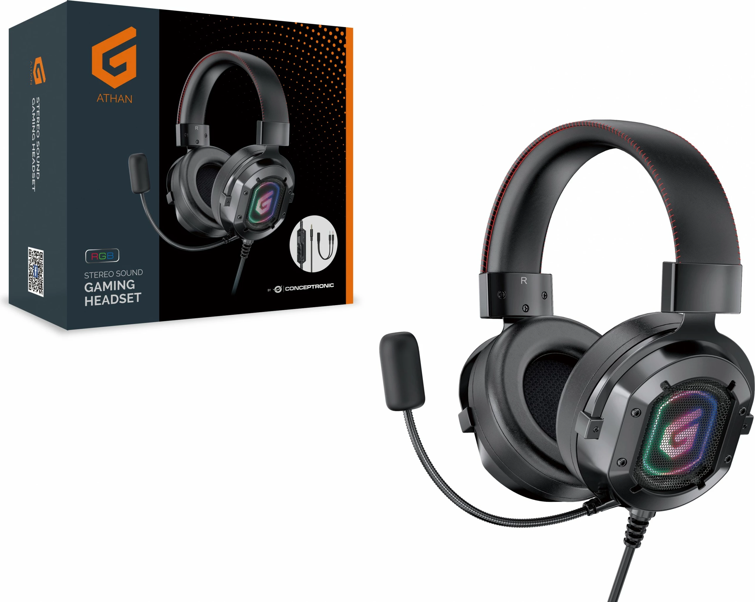 Gaming slušalke Conceptronic Kli Audio, mikrofon, RGB osvetlitev, kabel 2,2 m, črne