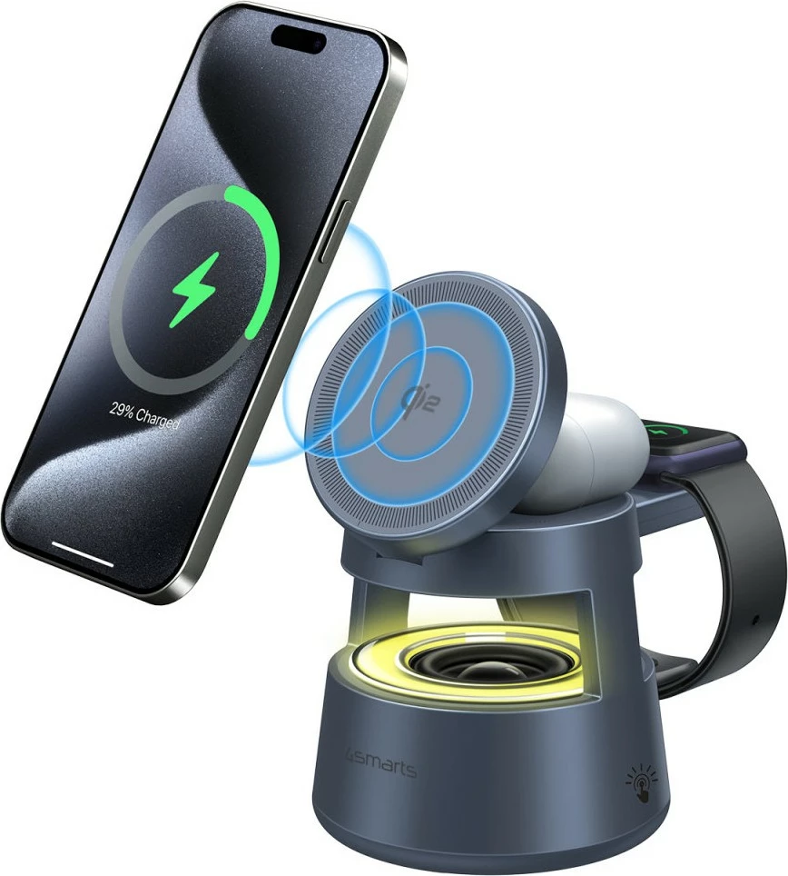 Baza za brezžično polnjenje z zvočnikom Aura Sound Qi2 4smarts, spacegrau