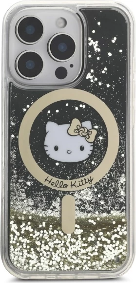 Ovitek za telefon z tekočimi zlatimi bleščicami MagSafe za iPhone 16 Pro, Hello Kitty, zlata