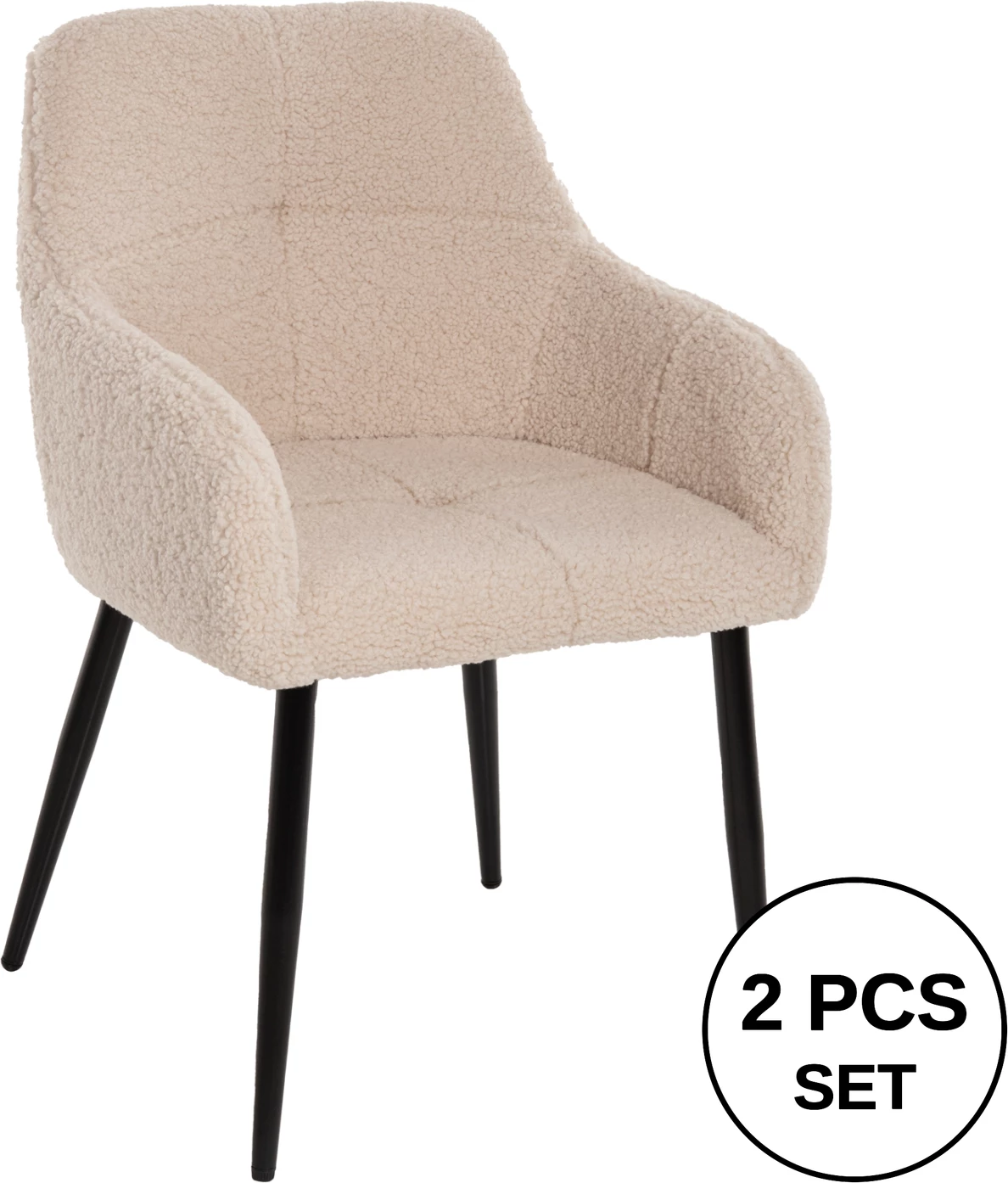 Fotelj SHELLY FH8591.02 iz tkanine TEDDY v beli barvi s črnimi kovinskimi nogami 57x55x87H cm, set 2 kosov