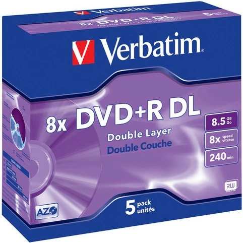 DVD+R DL, 8,5 GB, 8x, 5 kosov, Jewel ohišje Verbatim 43541
