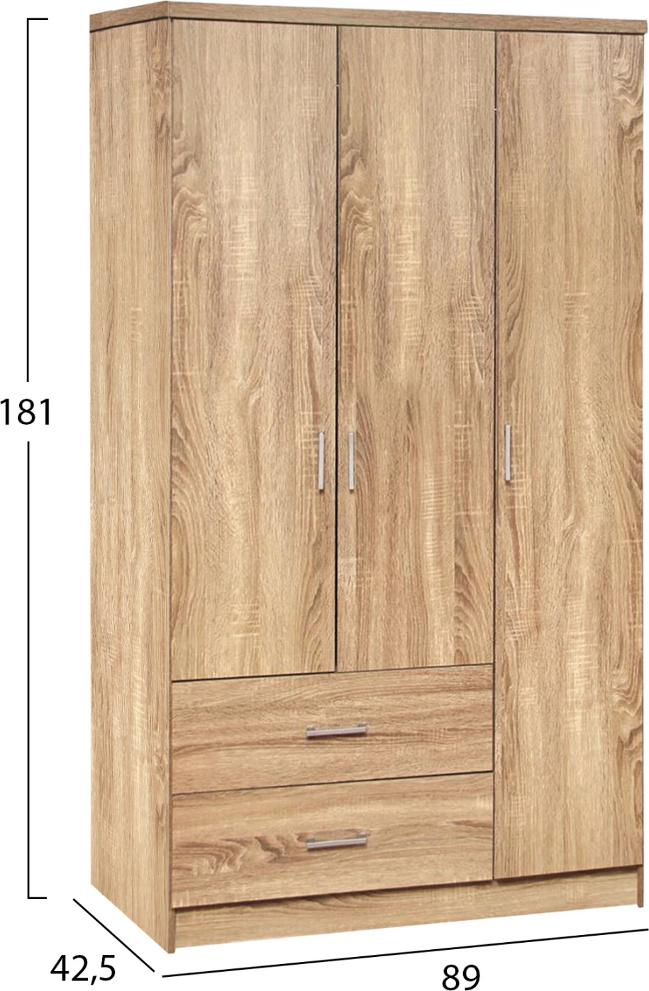 Garderobna omara 3 vrata z 2 predali FH340.02 Sonama 89x42,5x181