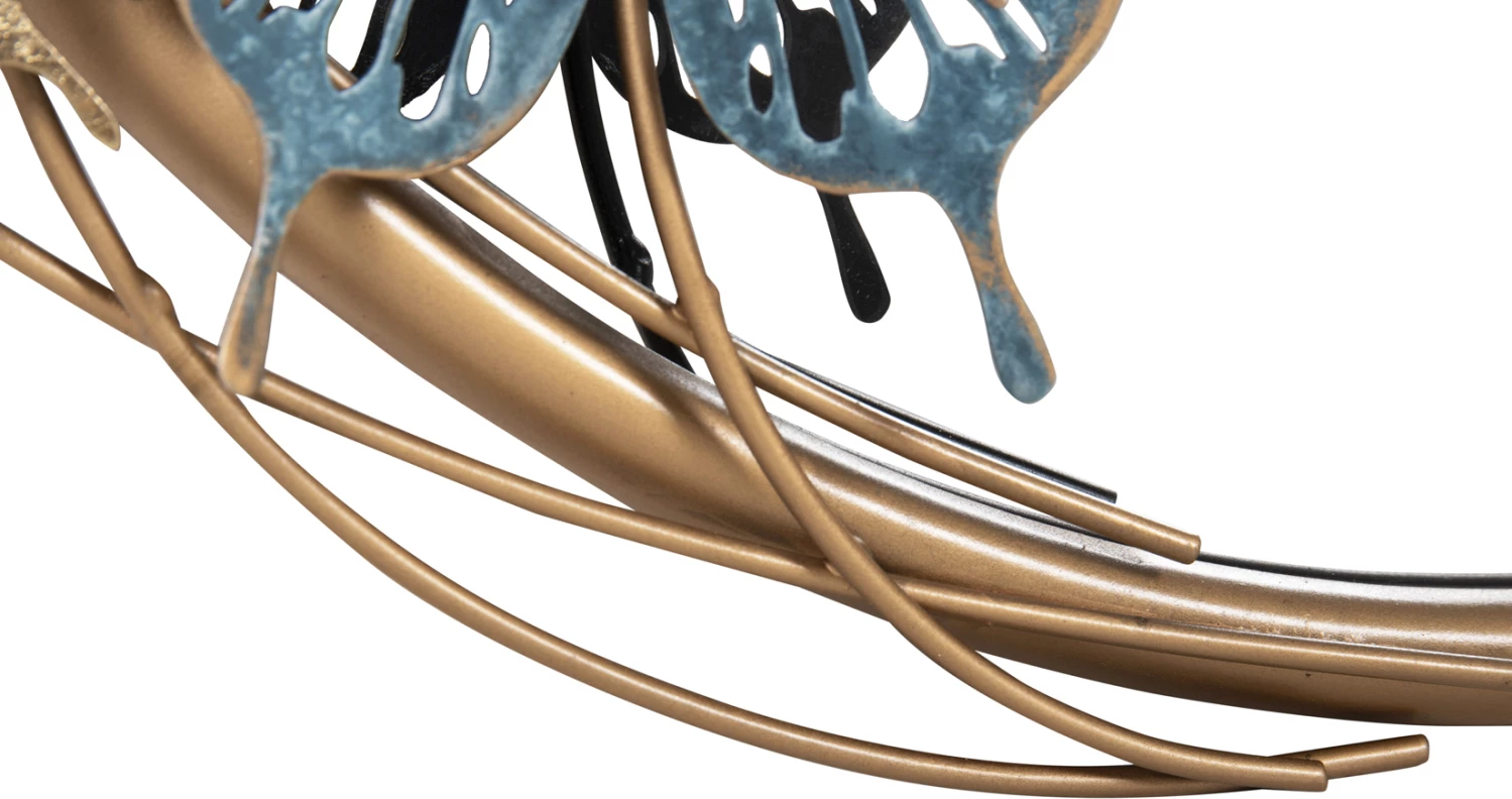 Okrogla stenska ura FH4213 kovinska v zlato-zeleno-modri barvi 62x6,5x56H cm