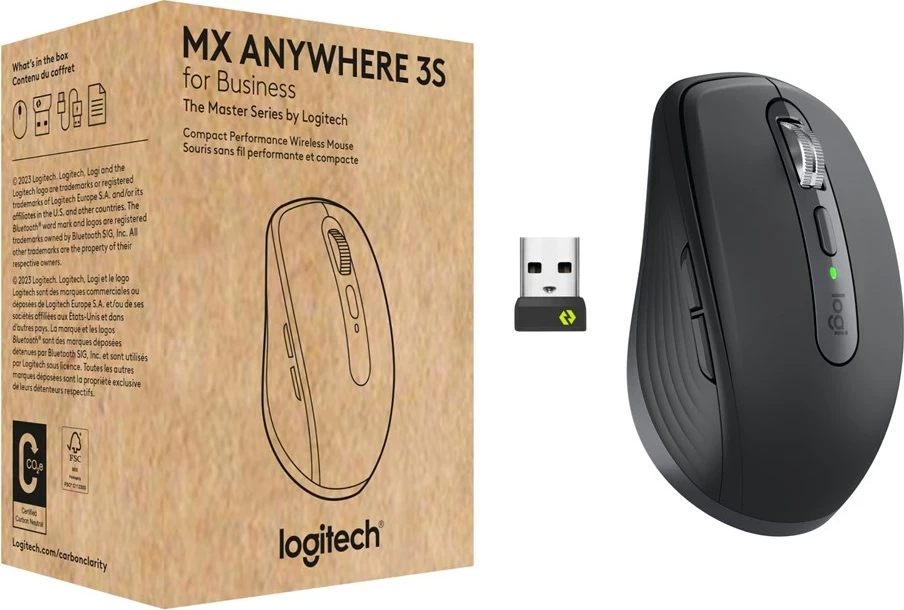 Brezžični miš za poslovno rabo Logitech MX Anywhere 3S, RF Wireless + Bluetooth, 8000 DPI, grafit