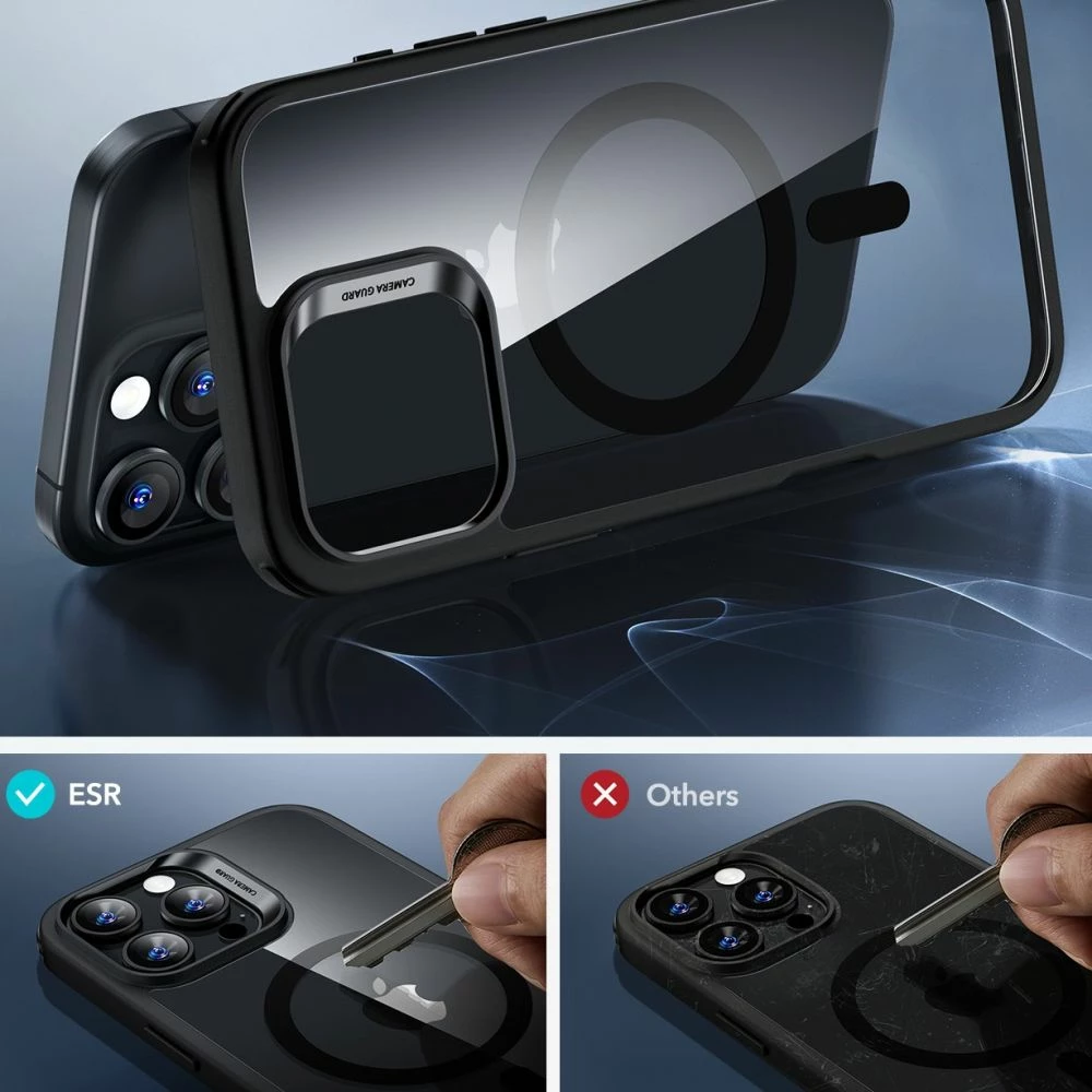 Prozoren ovitek za telefon s črnim robom in kaljenim steklom ESR Classic Hybrid HaloLock MagSafe za iPhone 16 Pro