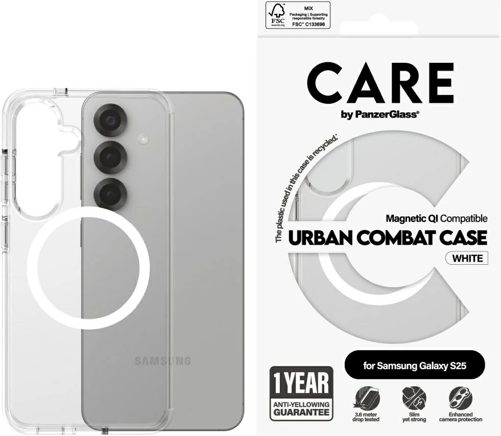 Ovitek za telefon Urban Combat PanzerGlass za Samsung Galaxy S25, prozoren