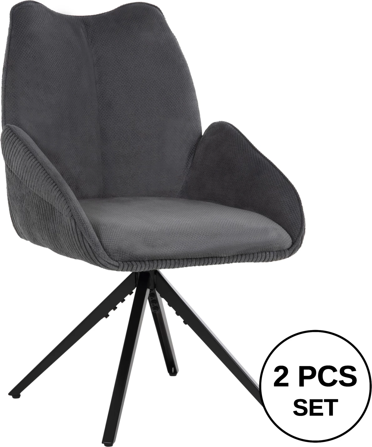 Jedilni naslanjač SHAI FH9844.03 sivo blago-črna kovinska osnova 61x63x93Hcm, set 2 kosov