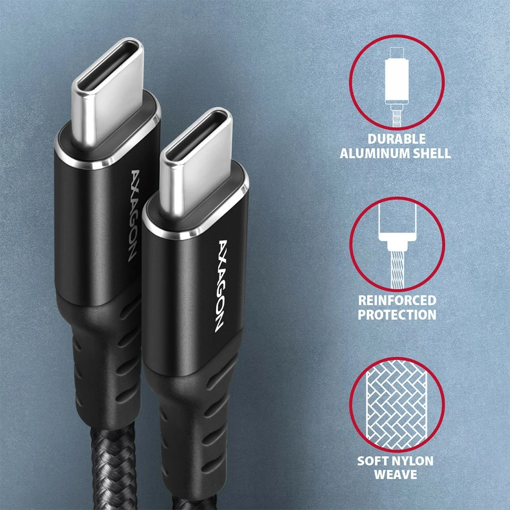 USB-C kabel AXAGON BUCM-CM15AB, 1,5 m, PD 60W, 3A, črn