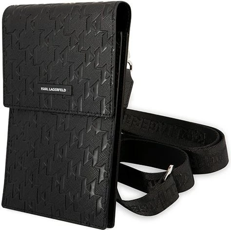 Torbica za telefon Karl Lagerfeld Monogram Plate, črna