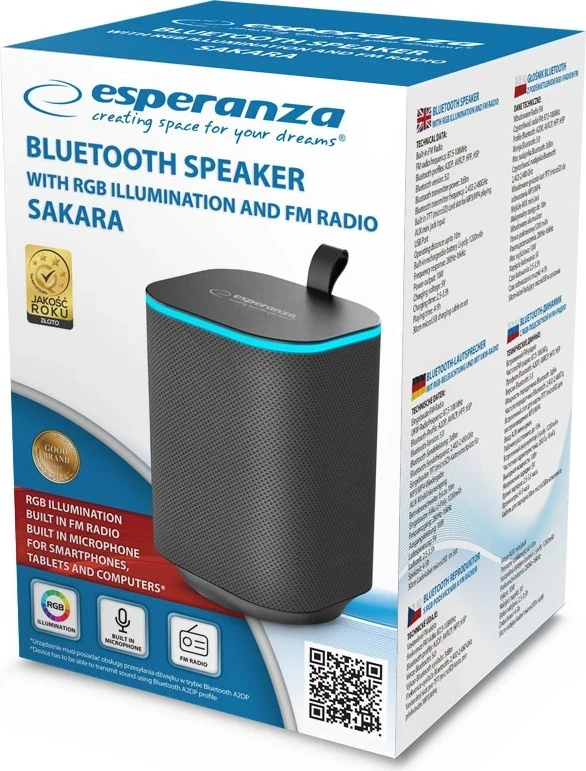 Altoparlant Esperanza LED EP155, 10 W, črn