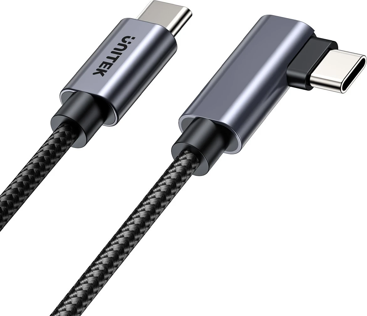 Kabel USB-C z 90° kotom PD 100W 0,5 m, črno-siv - Unitek